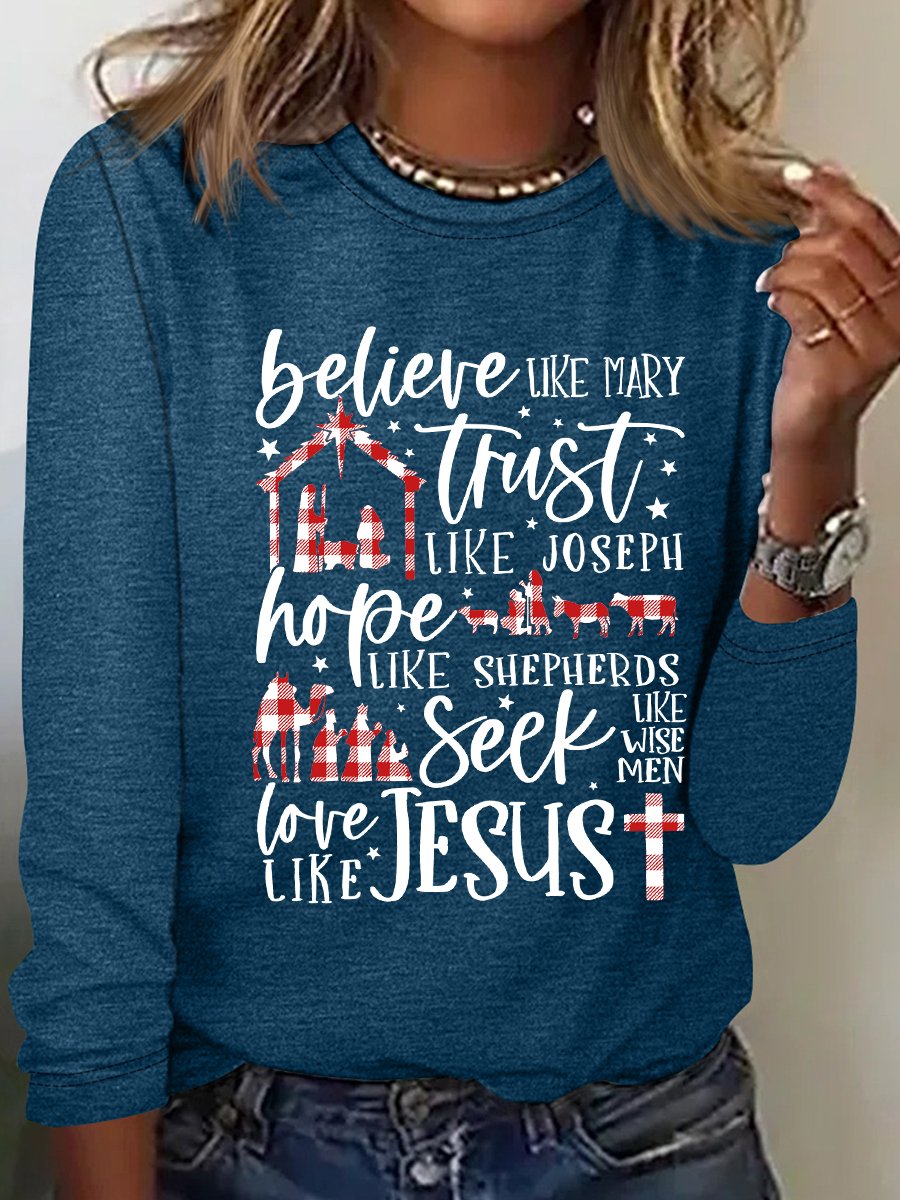 Believe Uke Mary Trust Like Joseph Hope Like Shepherds Seek Love Casual Long Sleeve Shirt