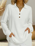 Women's Long Sleeve T-shirt Spring/Fall White Plain Buckle Stand Collar Daily Going Out Casual Top