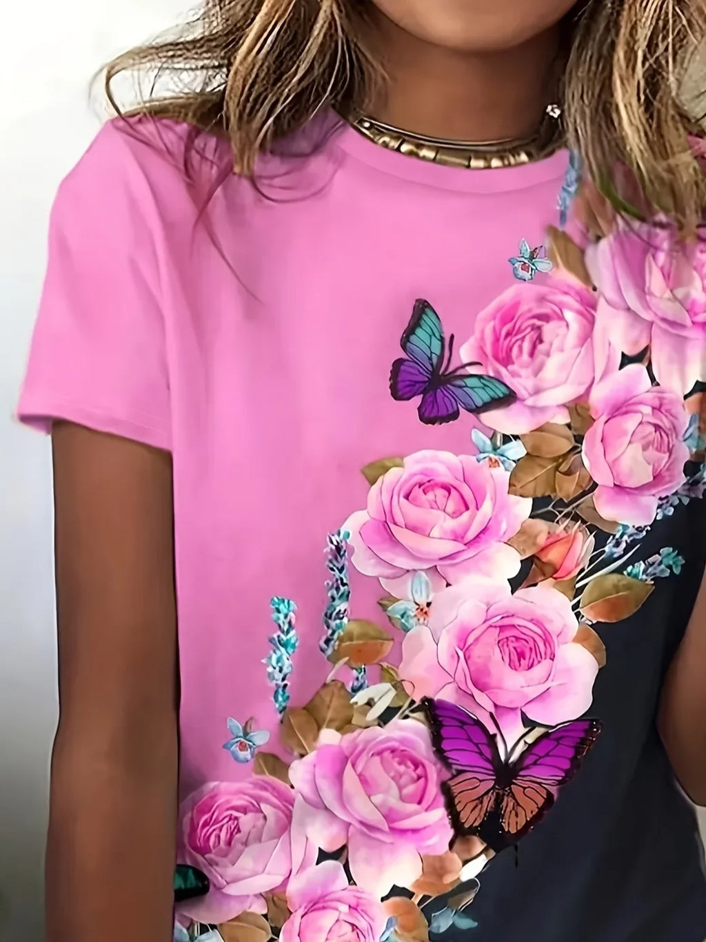 Women's Short Sleeve T-shirt Summer Pink Floral Printing Jersey Crew Neck Daily Going Out Casual Top