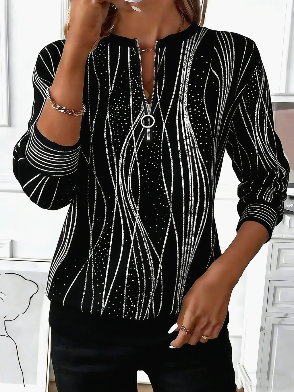 Loose Crew Neck Geometric Vintage Sweatshirt