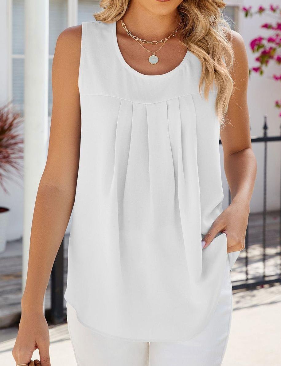 Elegant Plain Crew Neck Loose Tank Top