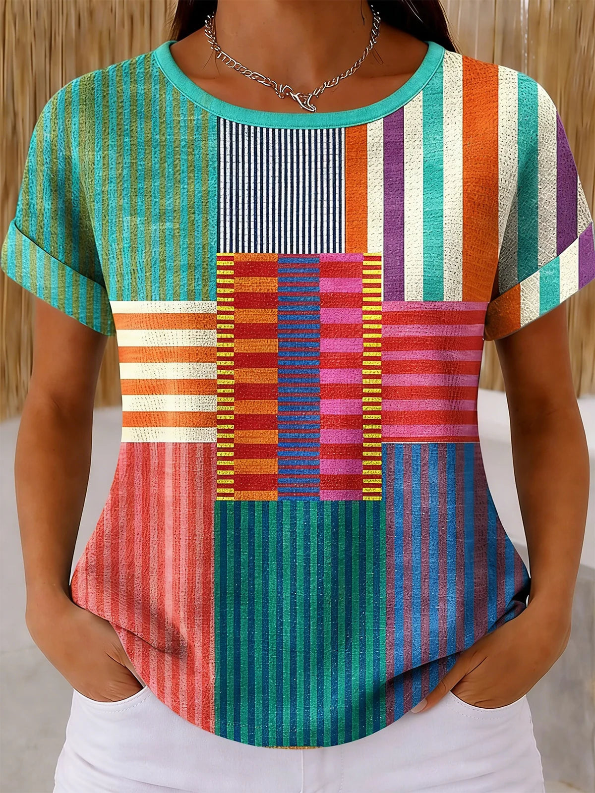 Loose Striped Vintage Others T-Shirt