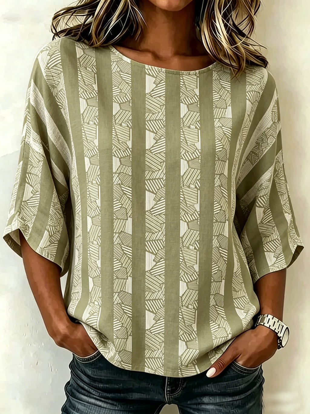 Cotton And Linen Striped Vintage Loose Casual Top