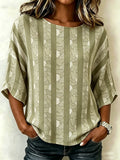 Cotton And Linen Striped Vintage Loose Casual Top