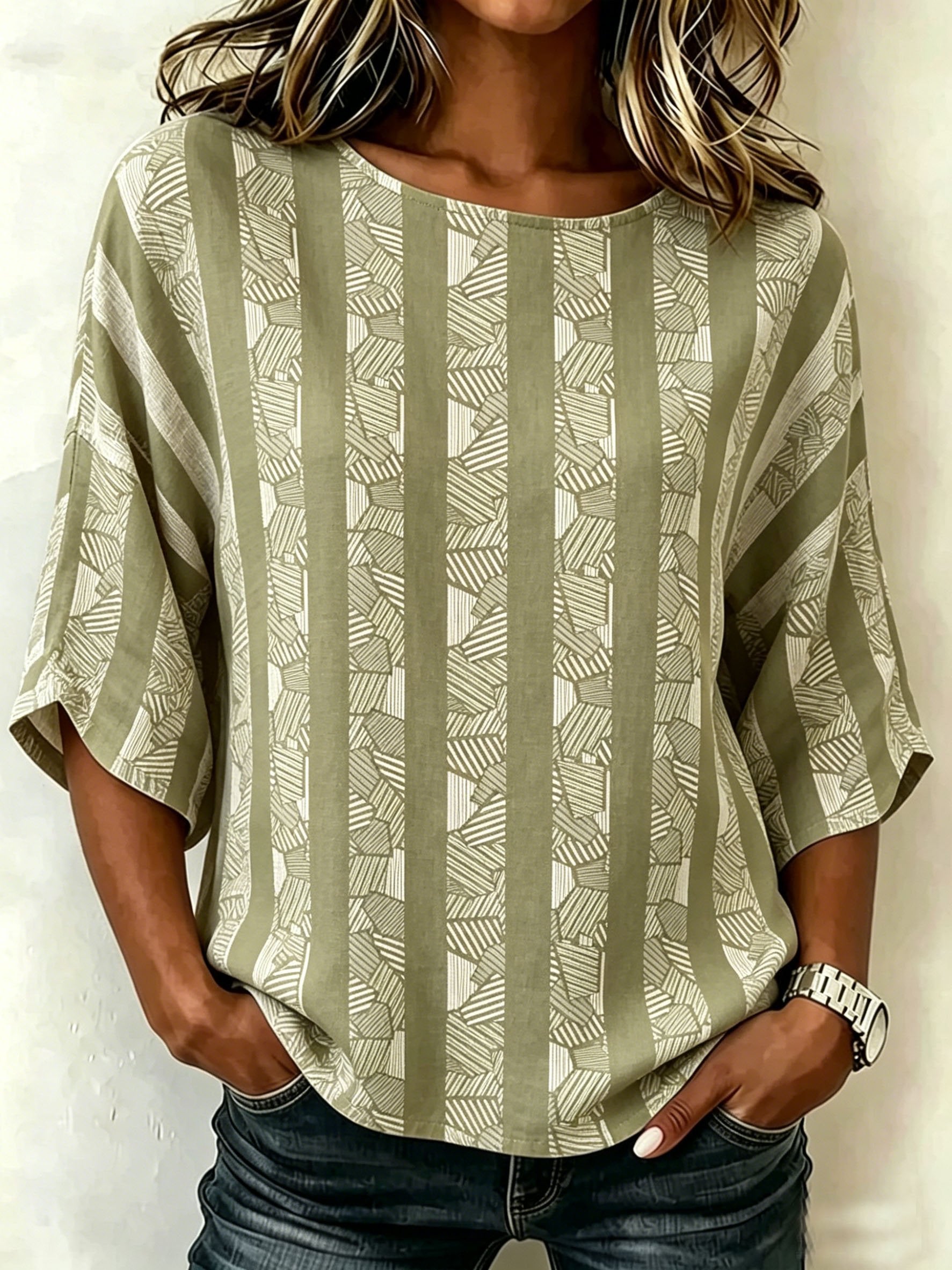 Cotton And Linen Striped Vintage Loose Casual Top