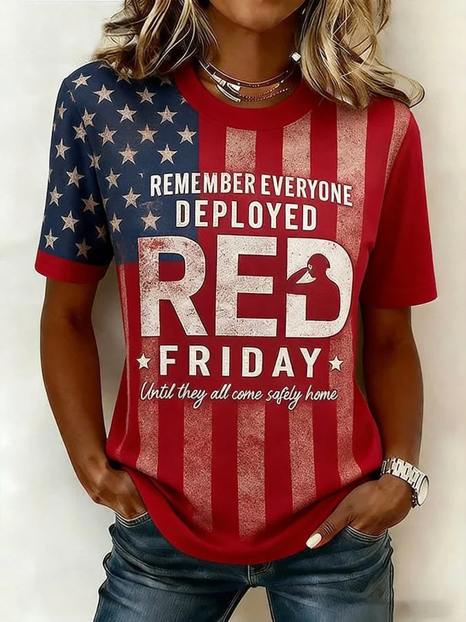 Women's Short Sleeve T-shirt Summer Red Independence Day (Flag) Printing Jersey Crew Neck Daily Going Out Casual Top