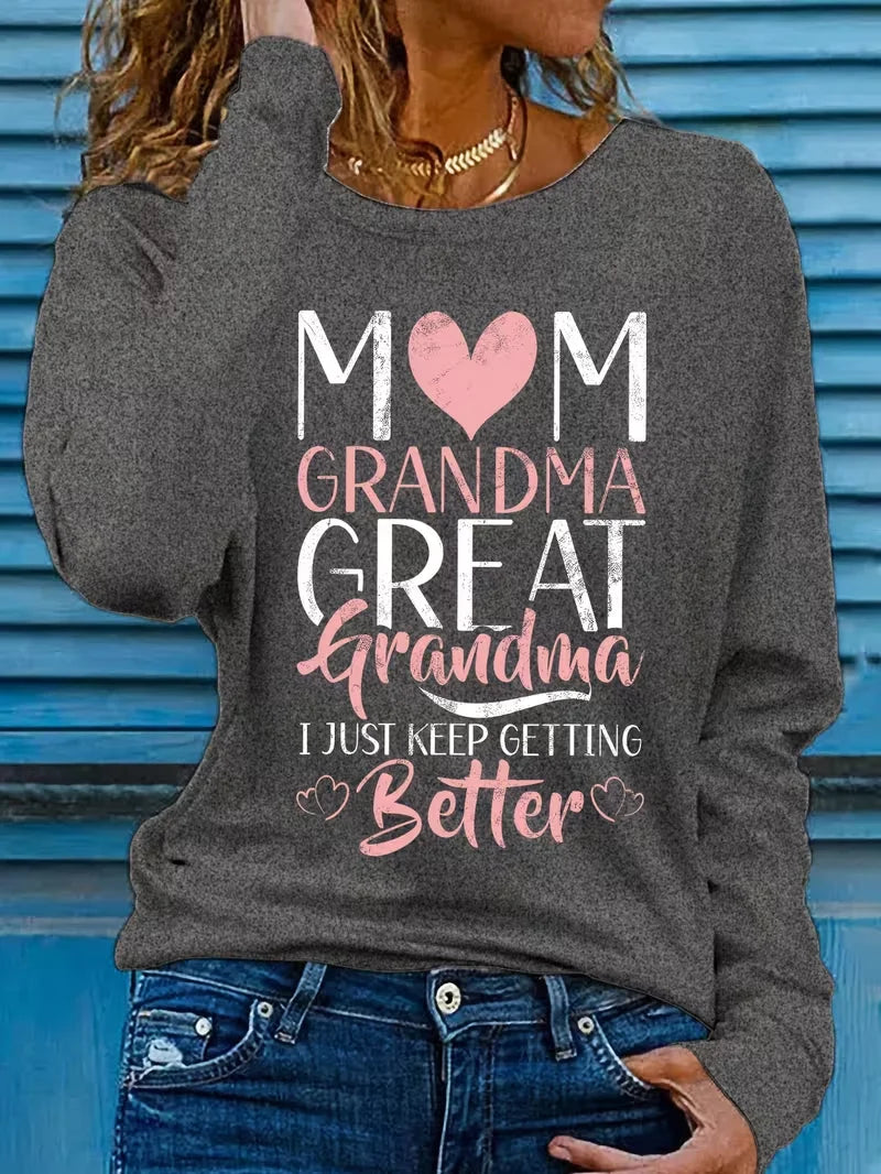 Women's Long Sleeve T-shirt Spring/Fall Gray Text Letters Printing Jersey Crew Neck Daily Going Out Casual Top