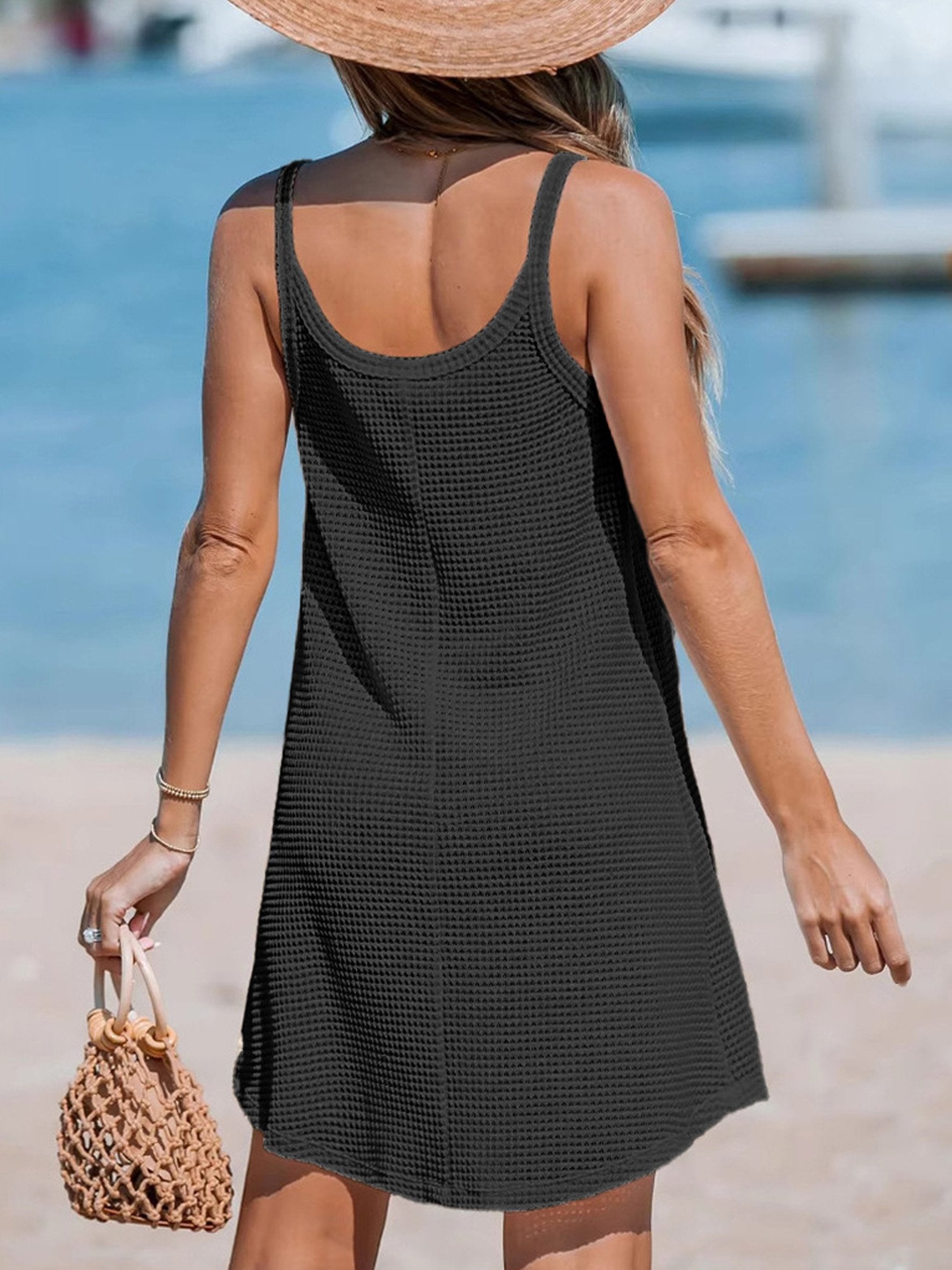 Elegant U-Neck A-Line Turtleneck Button Vacation Going Out Tank Dress