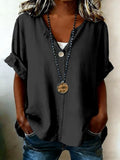 Casual V Neck Plain Loose Blouse