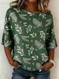 Women's Half Sleeve Blouse Summer Green Floral Printing Crew Neck Daily Going Out Vintage Top