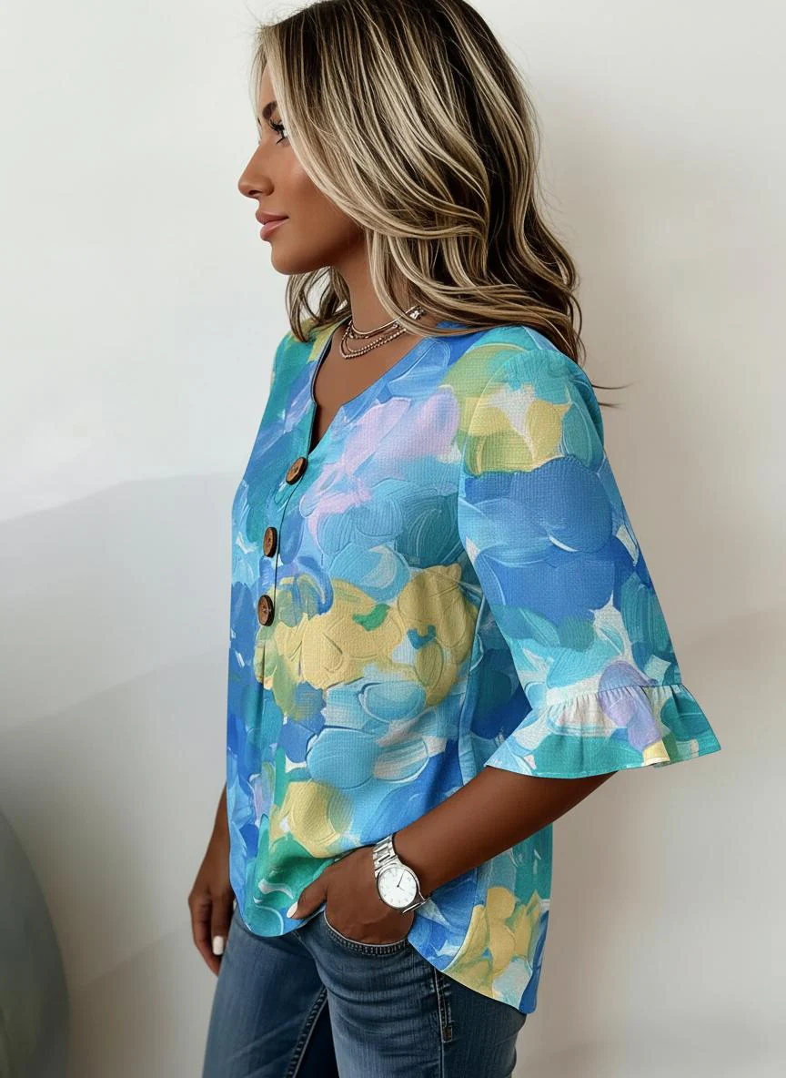 V Neck Regular Fit Casual Blouse