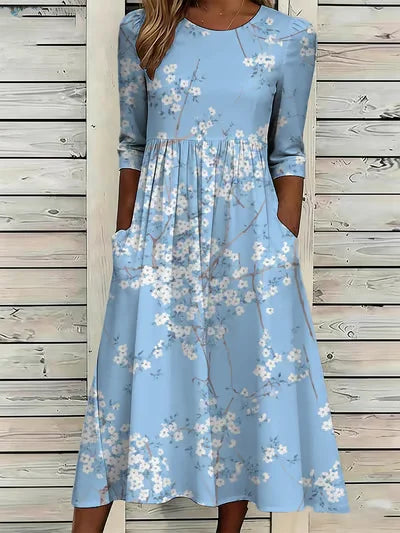 Loose Casual Floral Dress With No