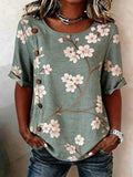 Floral Loose Linen Blend Elegant Shirt