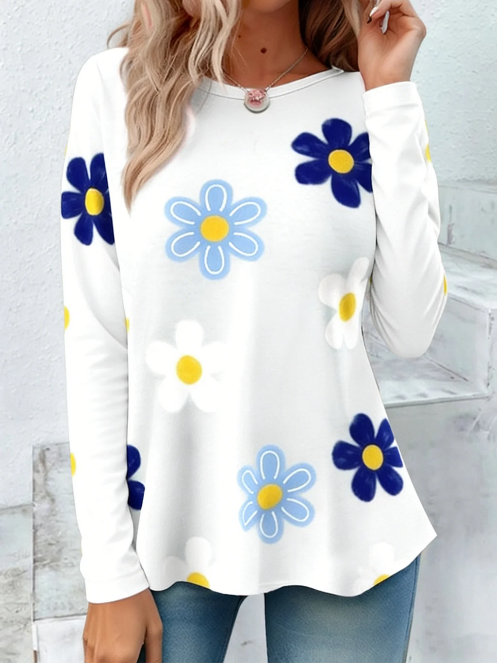Casual Jersey Floral Crew Neck T-Shirt