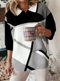 Geometric Shawl Collar Loose Casual Sweater