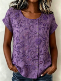 Linen Blend Crew Neck Vintage Shirt