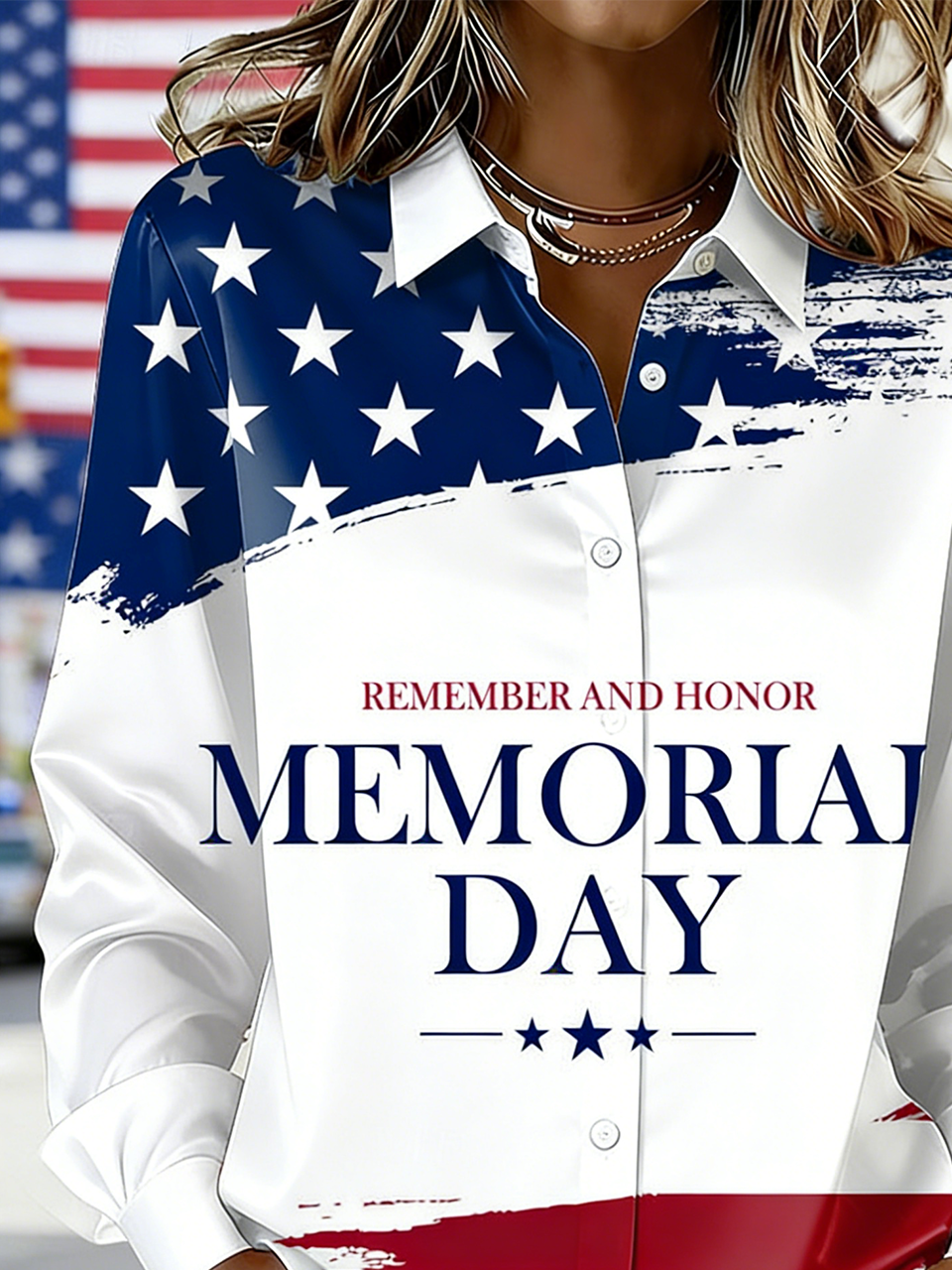 Others Casual Loose America Flag Shirt