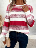 Women's Long Sleeve T-shirt Spring/Fall Red Abstract Stripes Printing Jersey Crew Neck Daily Going Out Casual Top
