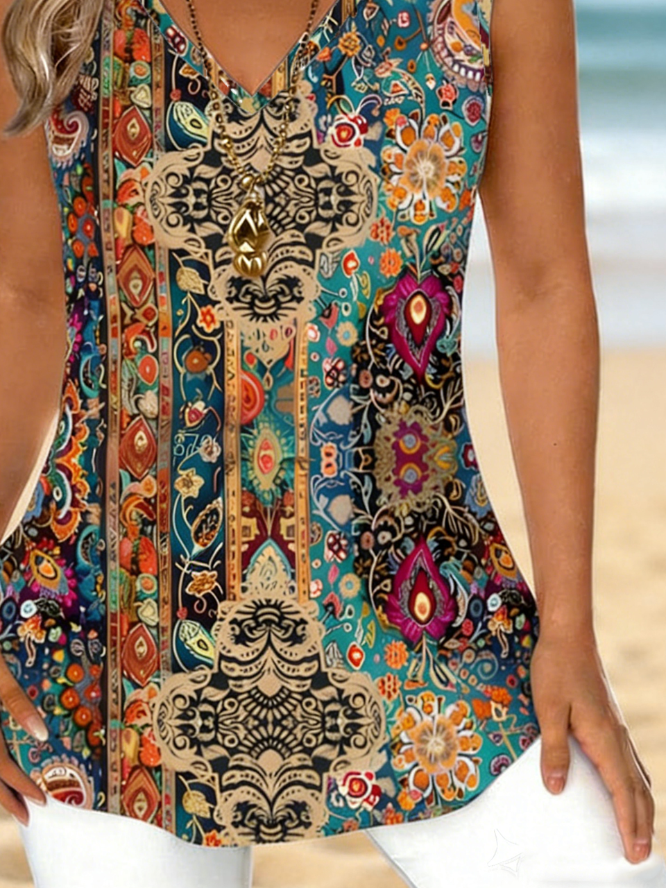 Vintage Loose Geometric Tank Top