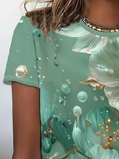 Women's Floral Spring Print Casual Round Neck Short Sleeve T-Shirt