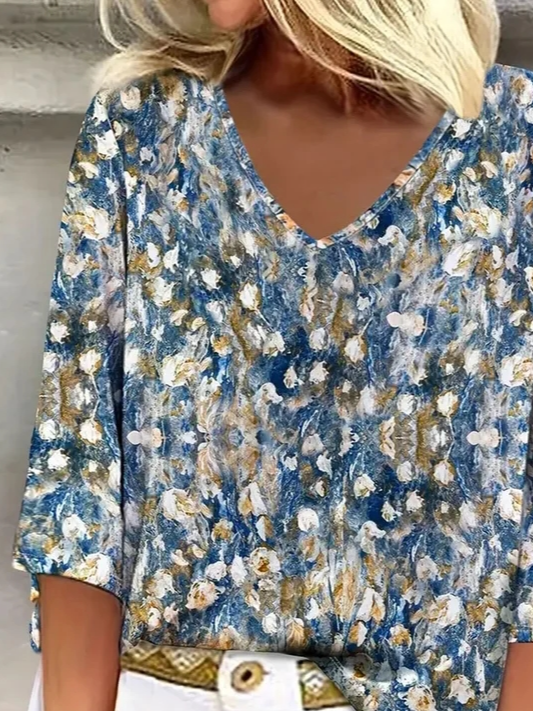 V Neck Cotton Elegant Regular Fit T-Shirt