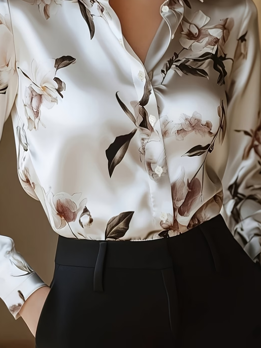 Women's Long Sleeve Shirt Spring/Fall White Floral Shawl Collar Daily Going Out Casual Top