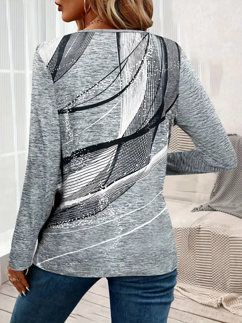 Women's Long Sleeve T-shirt Spring/Fall Gray Abstract Printing Jersey Crew Neck Daily Going Out Casual Top