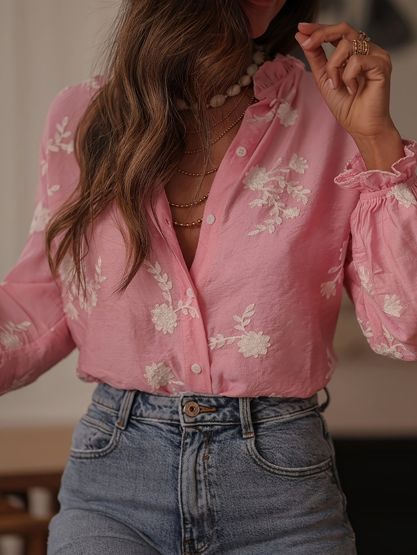 Loose Cotton Embroidery Patterns Vintage Shirt