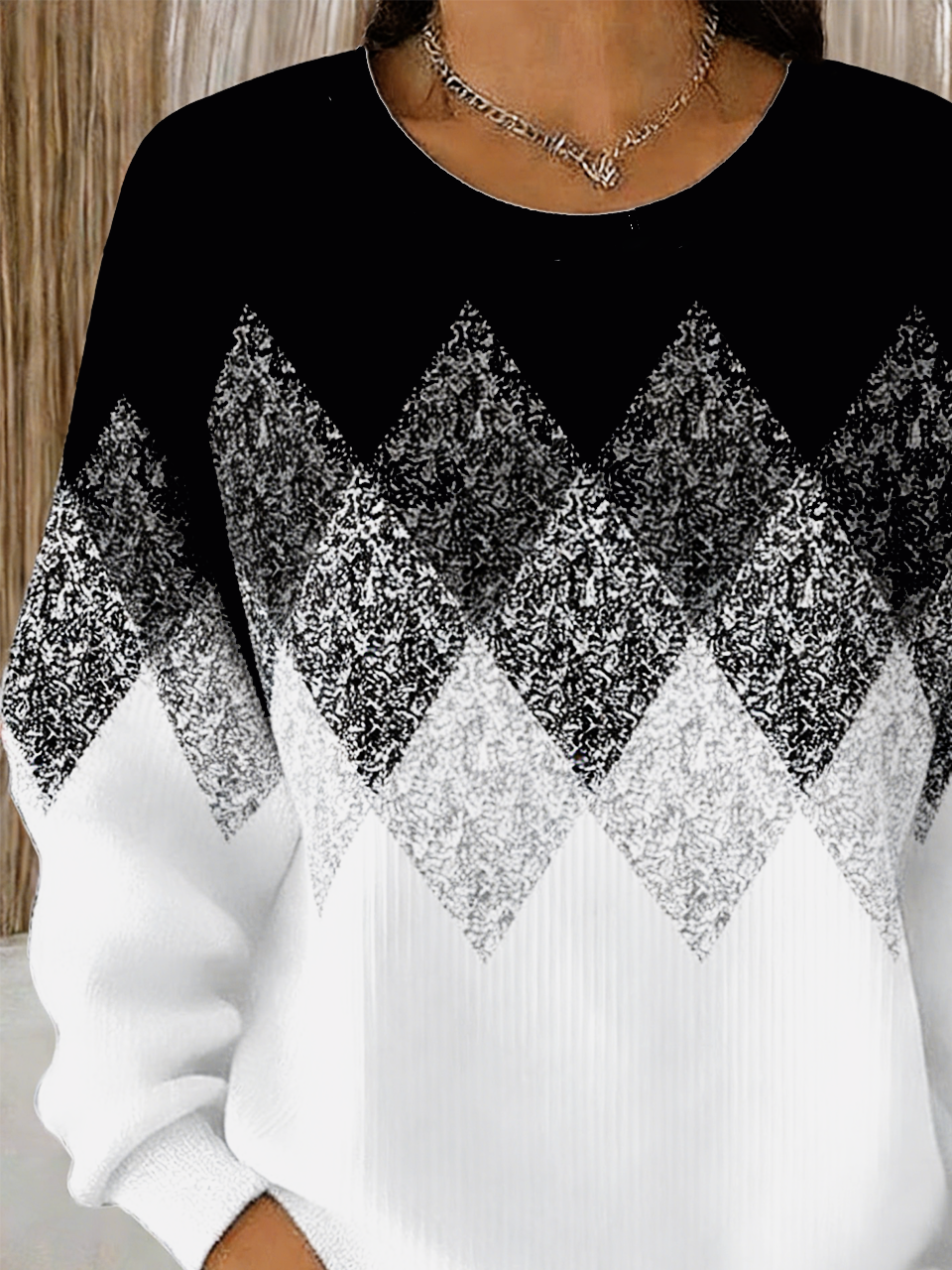 Gradient Pattern Cotton-Blend Casual Crew Neck Sweatshirt