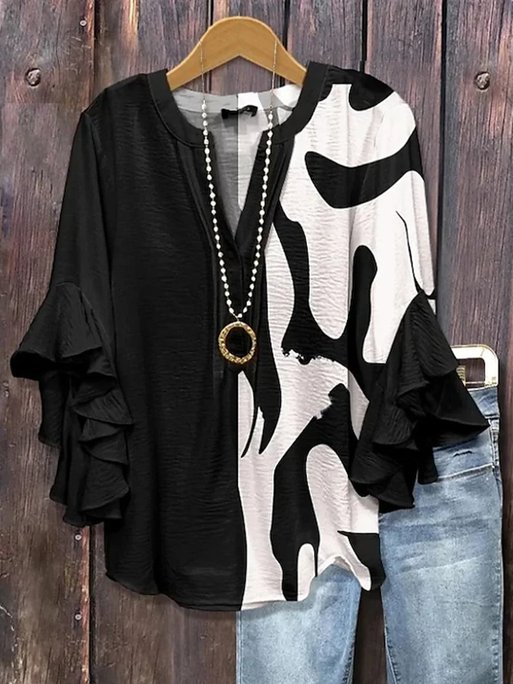 Women's Half Sleeve Shirt Summer Black Abstract Printing V Neck Daily Going Out Casual Top