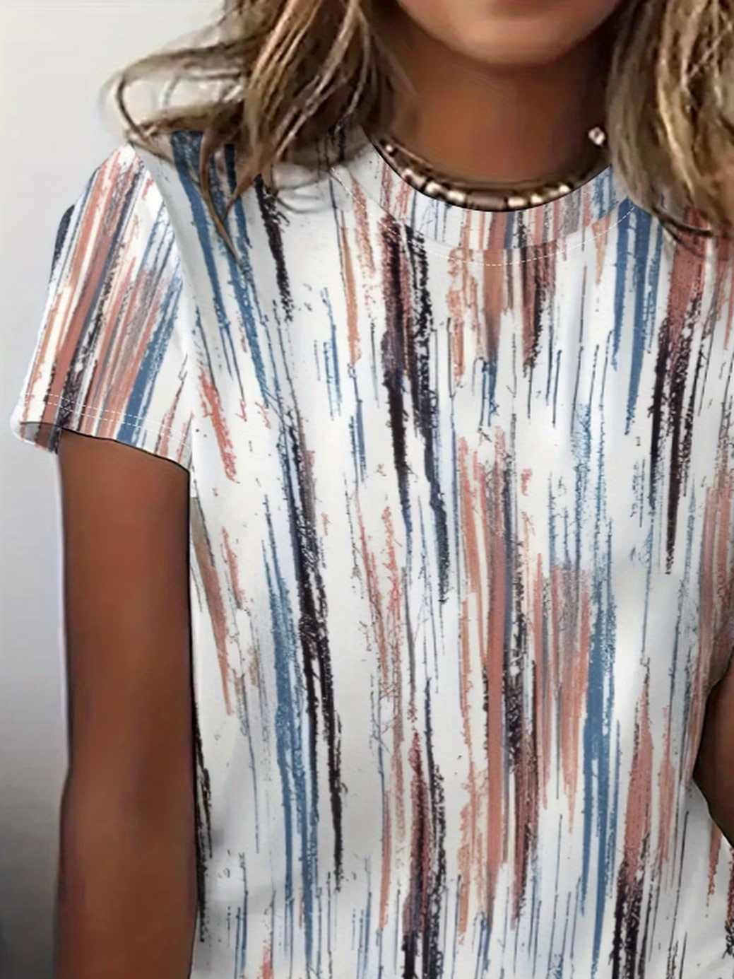Women's Short Sleeve T-shirt Summer White Abstract Stripes Printing Jersey Crew Neck Daily Going Out Casual Top