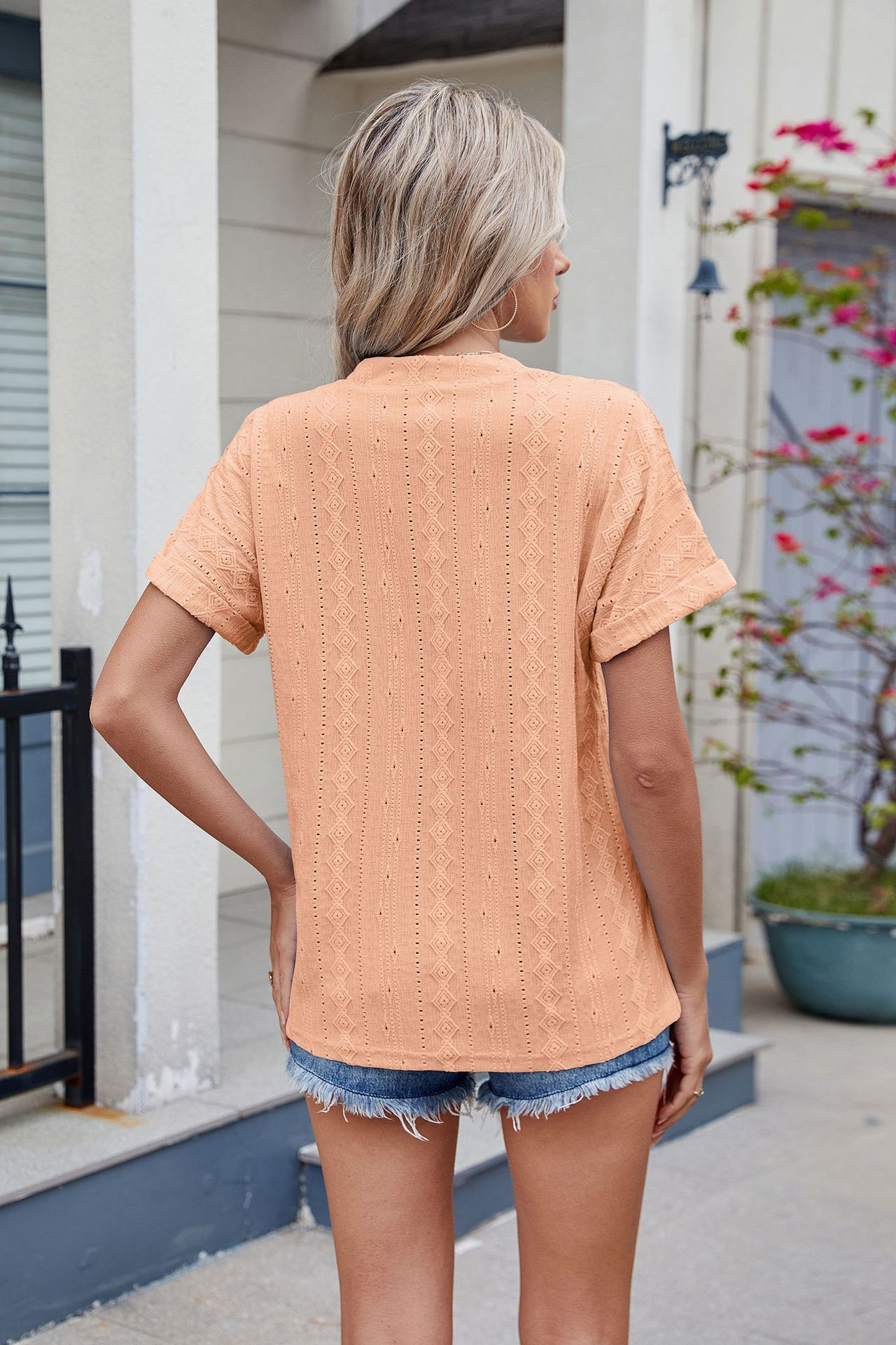 Polyester Cotton V Neck Elegant Casual Blouse