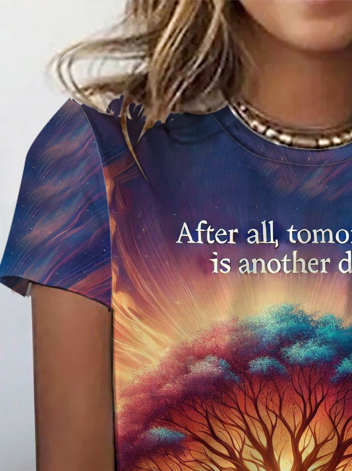 Plant Pattern Print Short Sleeve Crew Neck T-shirt