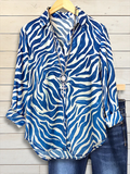 Women's Long Sleeve Shirt Spring/Fall Blue Abstract Buckle Shirt Collar Regular Sleeve Daily Going Out Casual Top