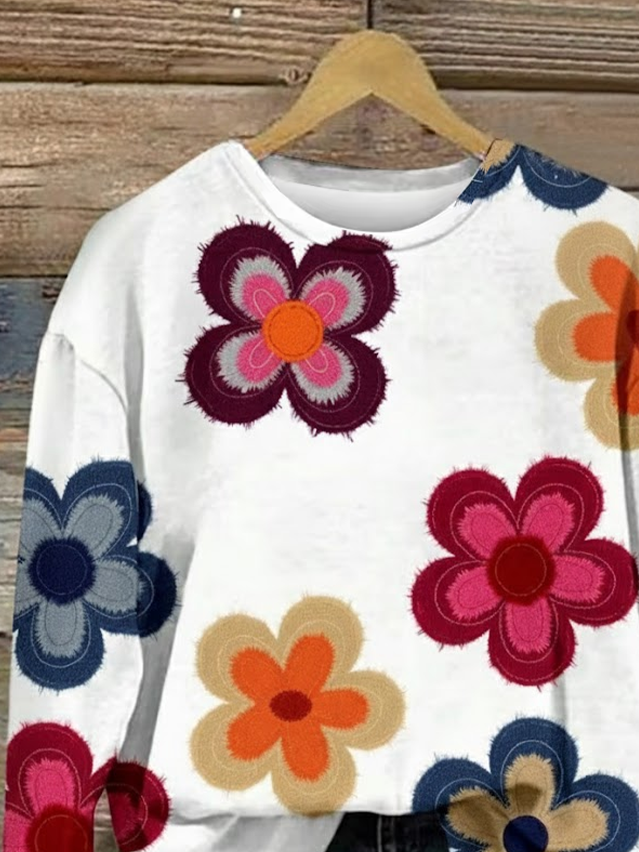 Casual Printing Floral Crew Neck Sweatshirt