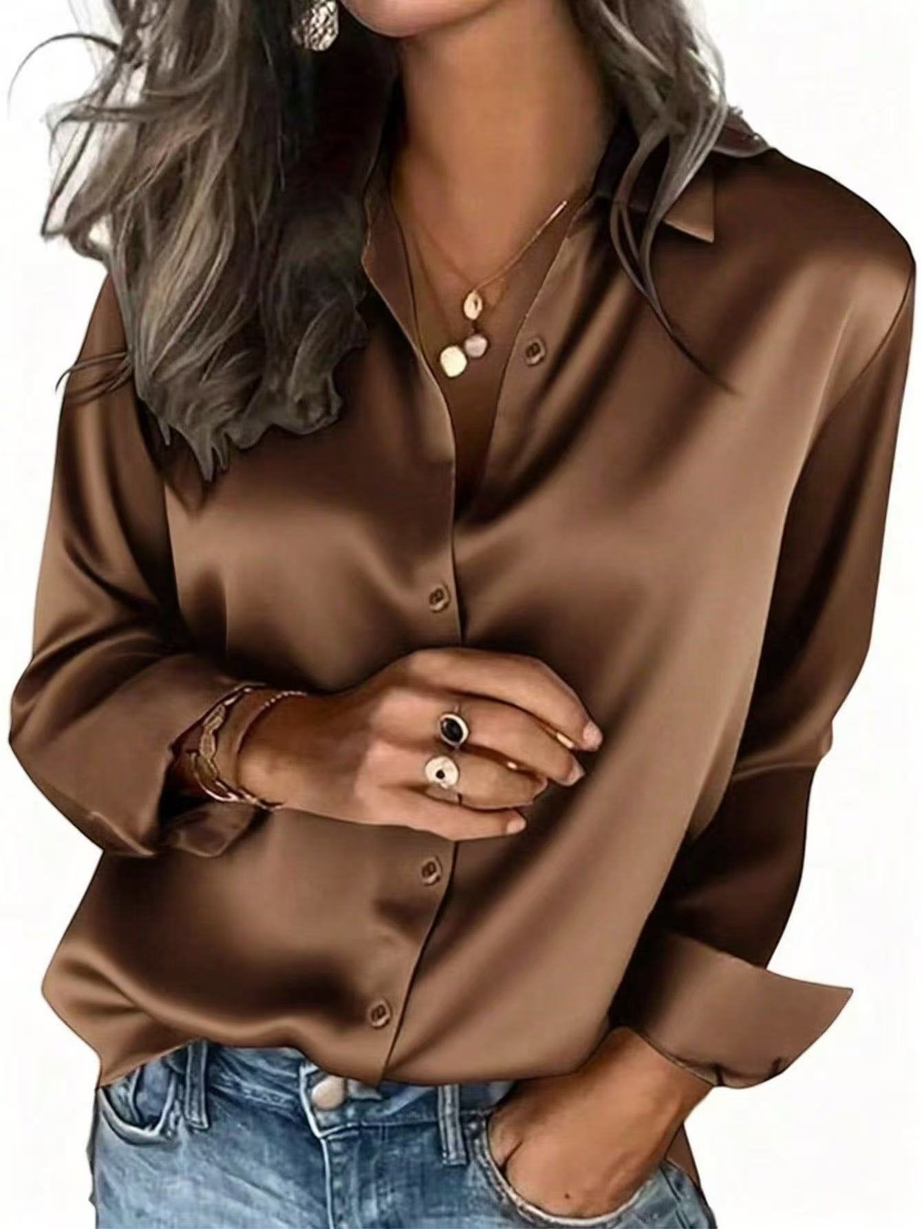 Shawl Collar Plain Loose Elegant Shirt