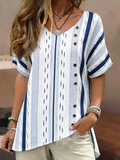 Elegant Cotton And Linen Floral Loose Shirt