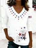 America Flag V Neck Casual Cotton T-Shirt