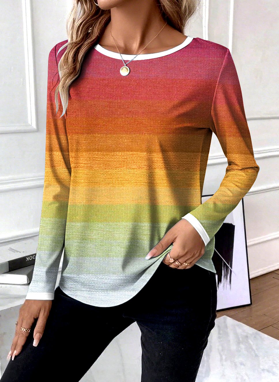 Crew Neck Casual Striped T-Shirt