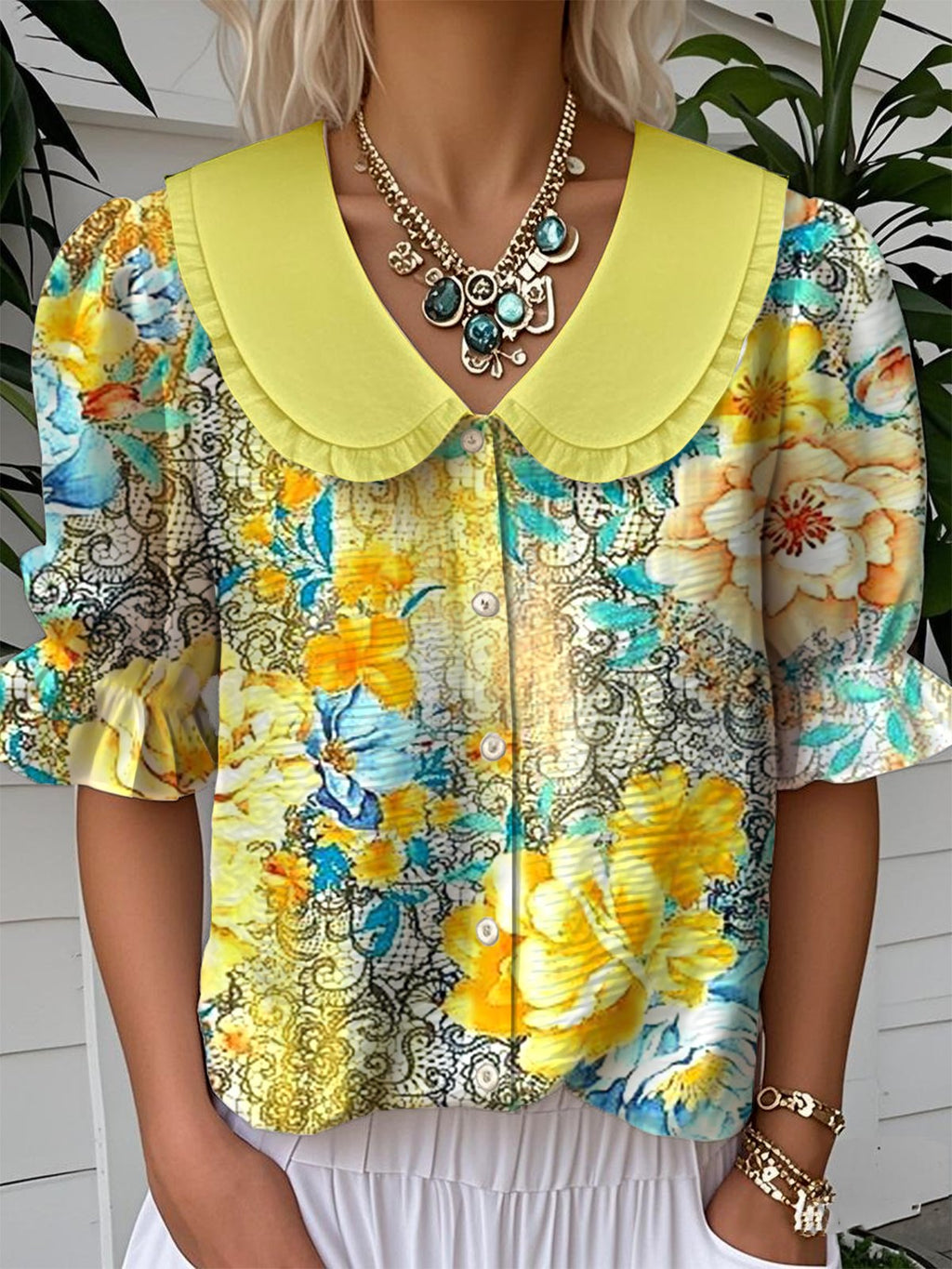 Shawl Collar Casual Loose Gradient Pattern Shirt