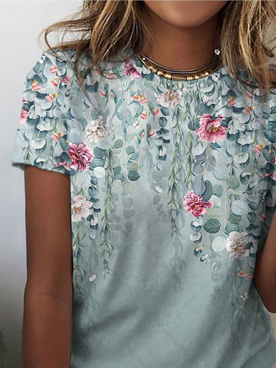 Crew Neck Floral Loose Casual T-Shirt