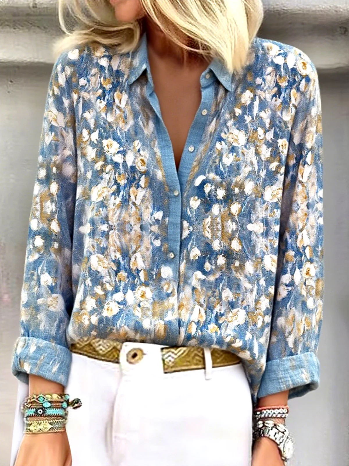 Women's Artistic Pattern Long Sleeve Shirt Loose and Comfortable Regular Top