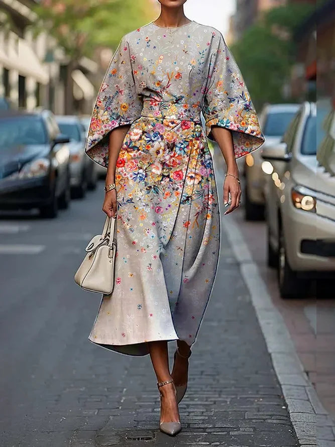 Women's Half Sleeve Summer As Picture Floral Printing Crew Neck Daily Going Out Vintage Maxi H-Line Fit & Flare Dress Dress