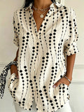 Geometric Shawl Collar Short Sleeve Linen Blend Casual Shirt