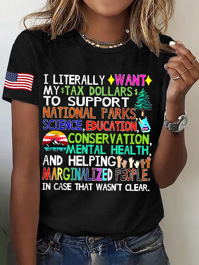 Women's Support National Parks Print Round Neck T-Shirt