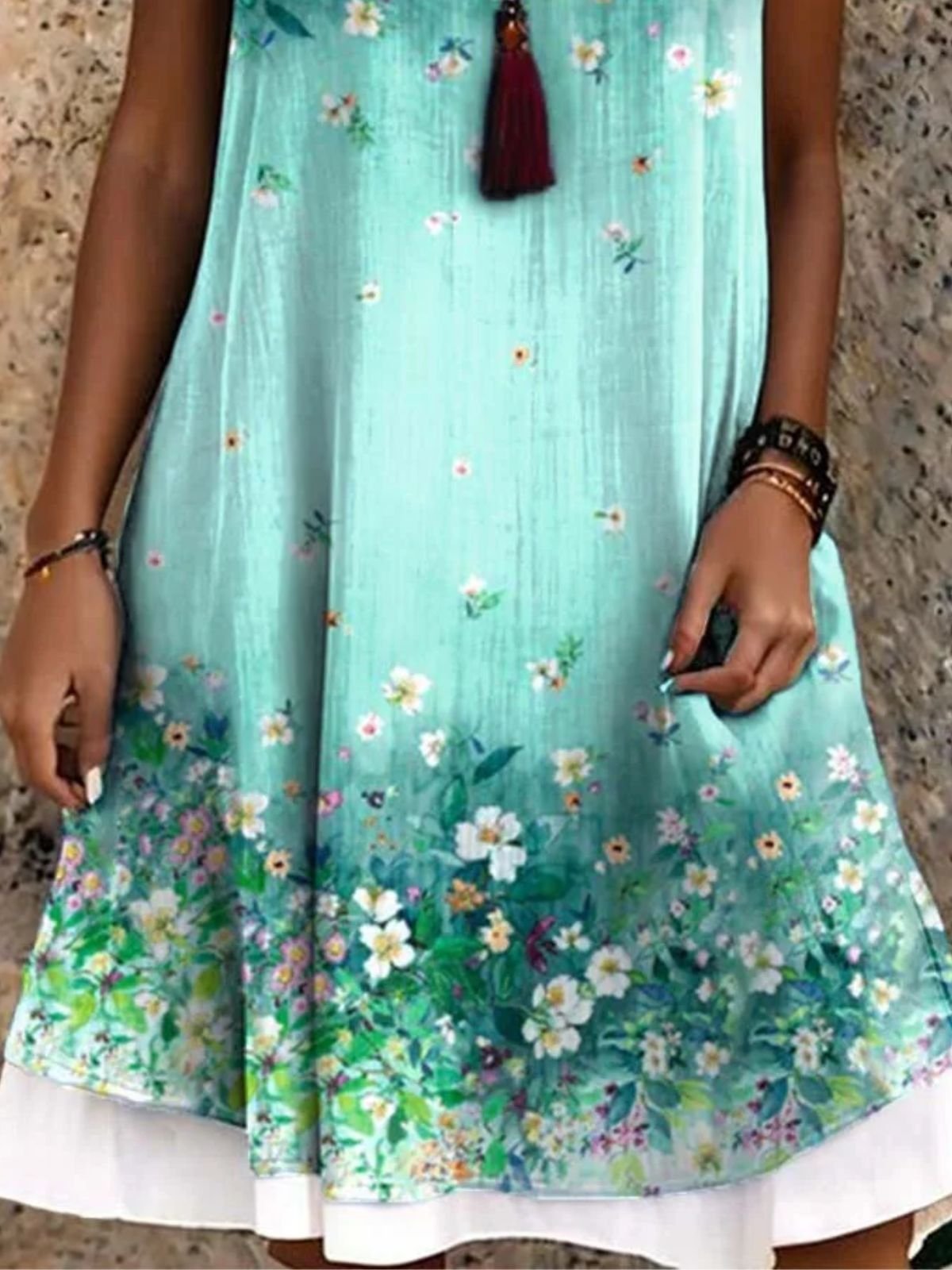 Mint Green Floral Sleeveless Tank Dress - Casual Summer Flowy Sundress