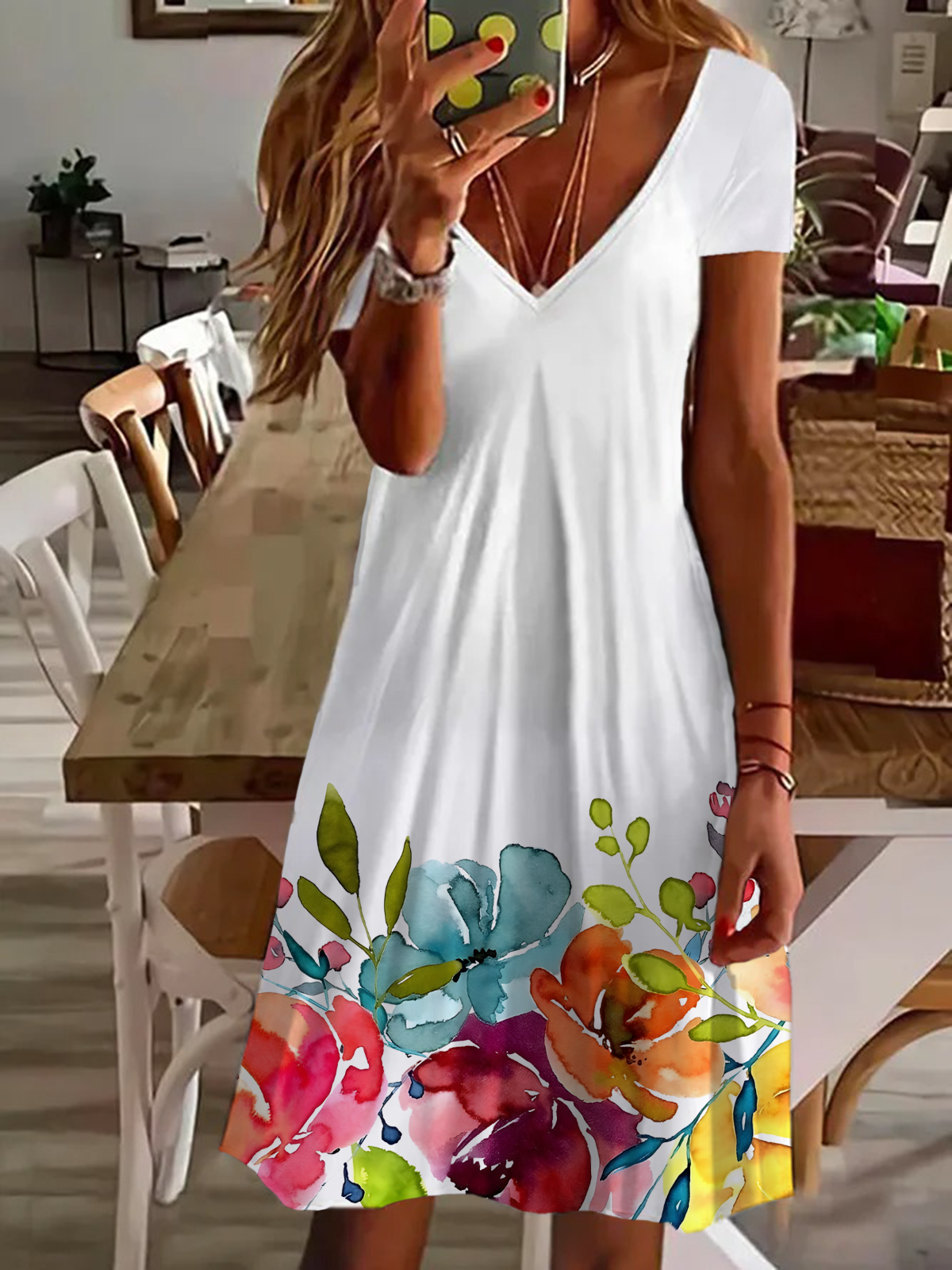 Women's Floral Spring Print Casual V Neck Short Sleeve Dress