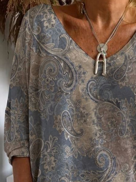 Women's Floral Spring V-Neck Print Casual Long Sleeve T-Shirt
