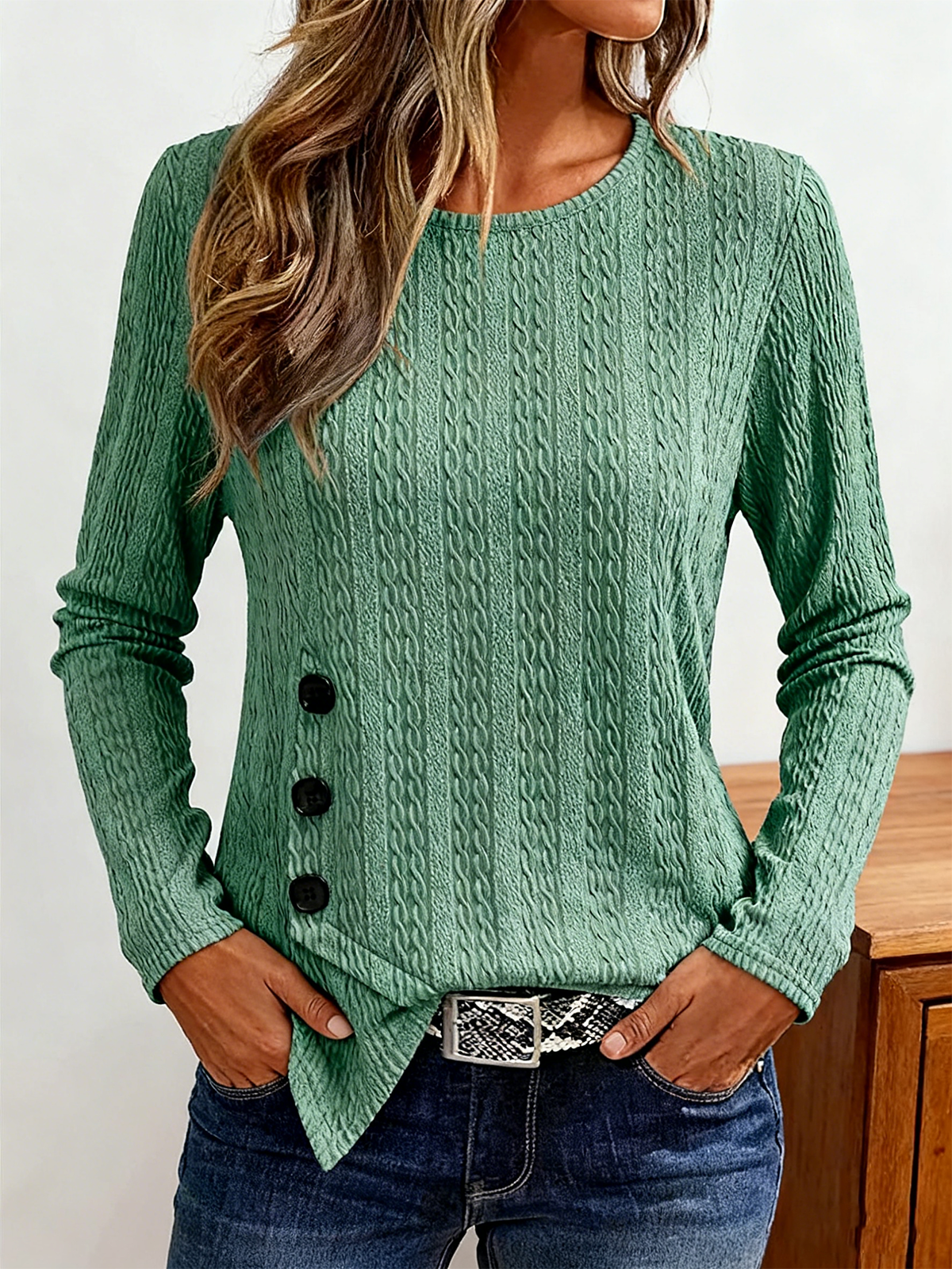 Elegant Plain Crew Neck Regular Fit T-Shirt