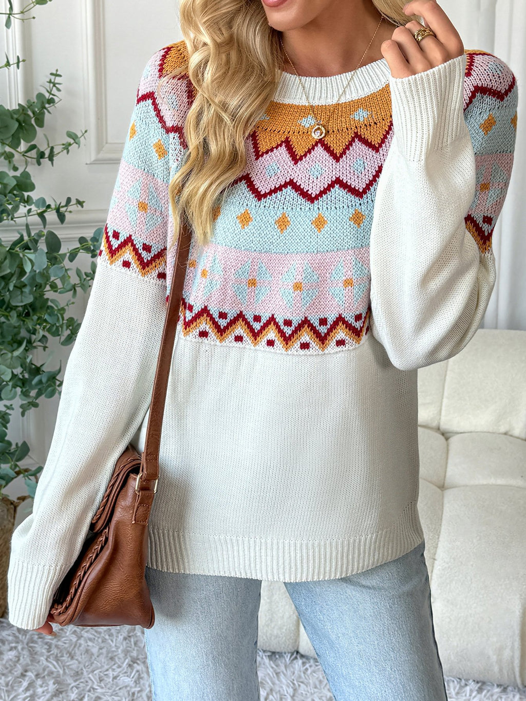 Casual Crew Neck Knitted Sweater